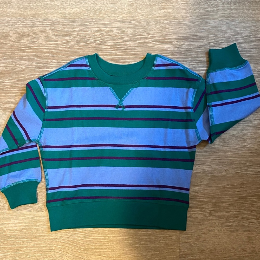 NWT Hanna Andersson Green and Blue Striped Kids Crewneck